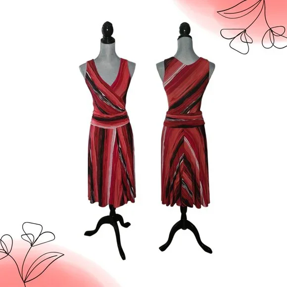 Alyn Paige Wrap Dress V-Neck Surplice Wrap Midi Dress | EUC | S | Red BlacK WHT - Picture 7 of 9